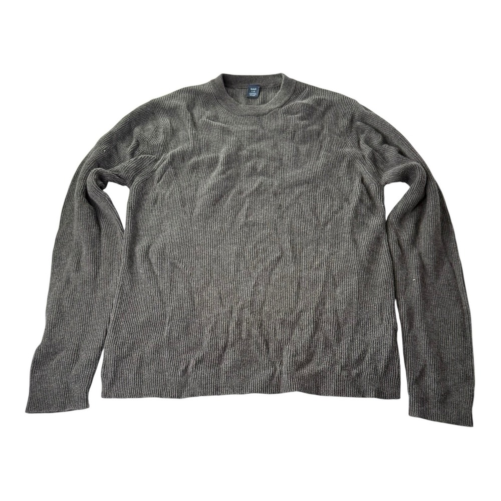 GAP Men's Large Gray Rib Knit Crewneck Sweater Cotton Blend Casual Pullover L